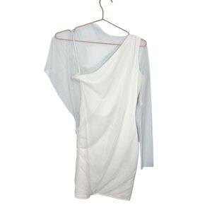 Marcella White One-Shoulder Dress with Mesh Overlay